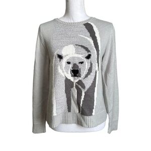Ruby Rd. Polar Bear Graphic Gray Metallic Sweater Size PXL
